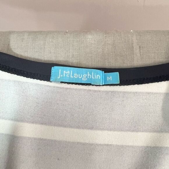 J. Mclaughlin Women's 3/4 Sleeves Black Tan Stripes Quarter Button Casual Dress - Picture 7 of 10